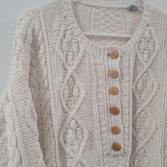 Womens Fisherman Cardigan Size Small Ivory Cable Knit Chunky Knit Granola - Picture 2 of 7